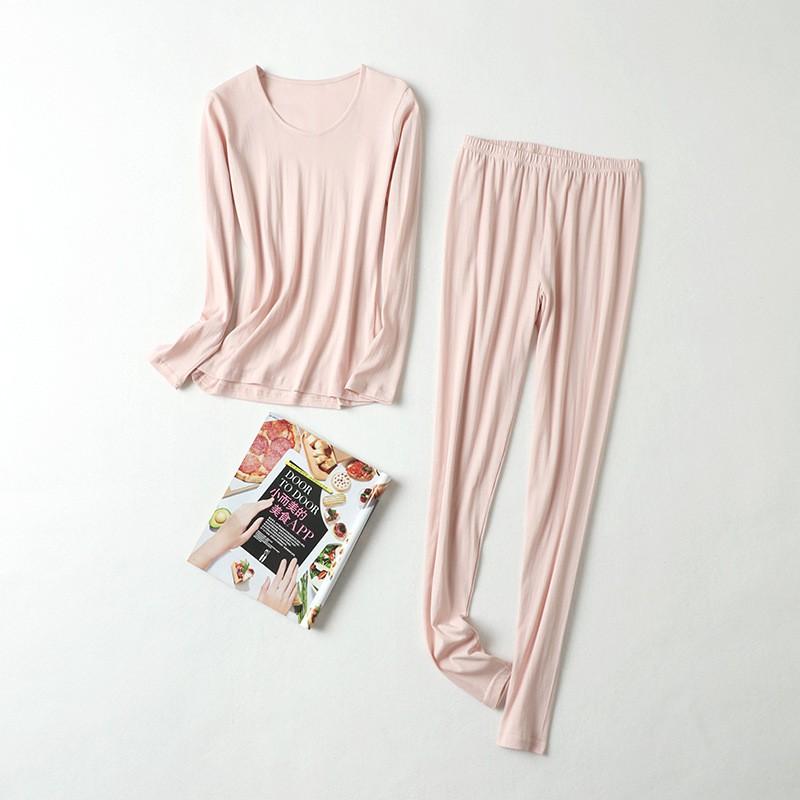 Womens Silk Blend Thermal Underwear Set Solid Color Long Johns Soft Warm Base Layer