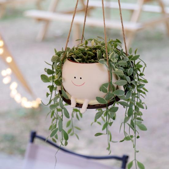 Подвесной стул-качалка, горшок для цветов, очаровательный внешний вид, устойчивый к ультрафиолетовому излучению, домашний и уличный декоративный горшок с улыбающимся лицом, цветочный горшок