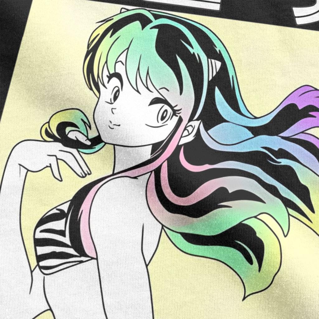 Мужские футболки Urusei Yatsura Lum Vintage 100% Хлопковые футболки с коротким рукавом Футболки с рисунком в стиле аниме Топы с круглым вырезом и принтом