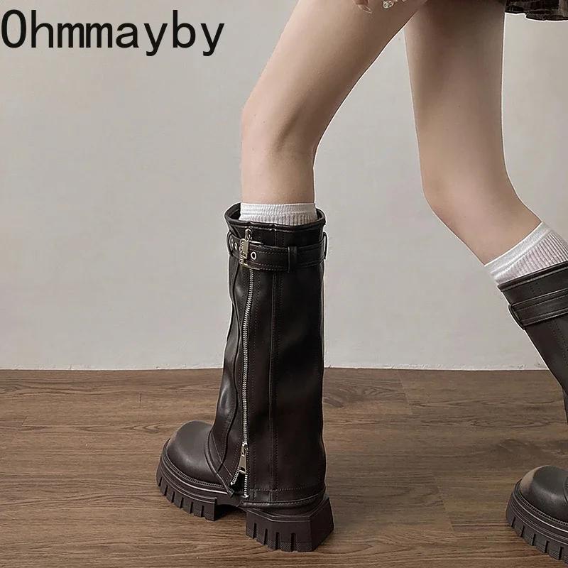 Chunky Knee High Boots Women Fashion Ladies Side Zippers Knight Long Boots  New Autumn Winter Women's Shoes