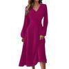 Women's  And Winter Casual Fashion V-neck Long Sleeve Solid Color Long Dress