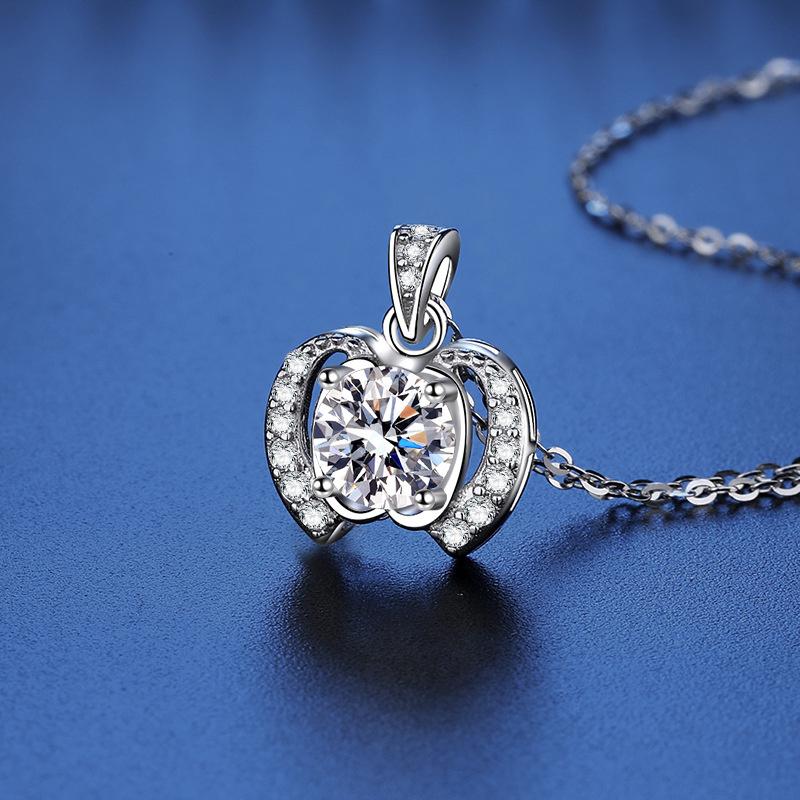 Bague Ringen Трендовое женское круглое ожерелье из муассанита весом 1 карат, подвеска в форме яблока, цепочка на ключицы, серебро 925, ювелирные изделия на Рождество