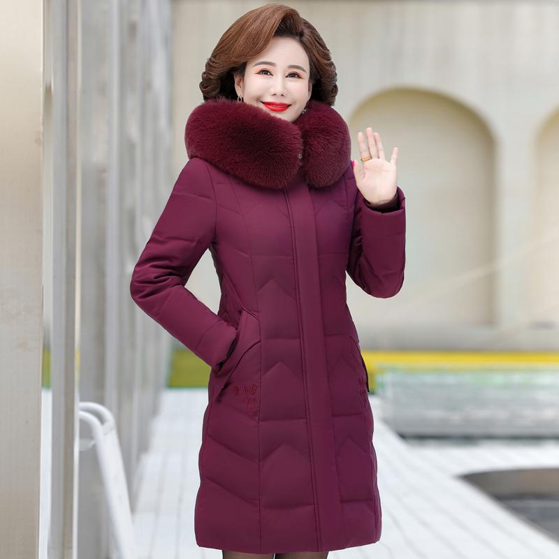 Middle-aged Women's Winter Coats New Casual Thick Warm Women's Jackets Hooded Fur Collar Long Parkas