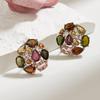 925 Sterling Silver Light Luxury Multi-colored Natural Tourmaline Ring Earrings Summer New Women Anniversary Party Wedding Gift