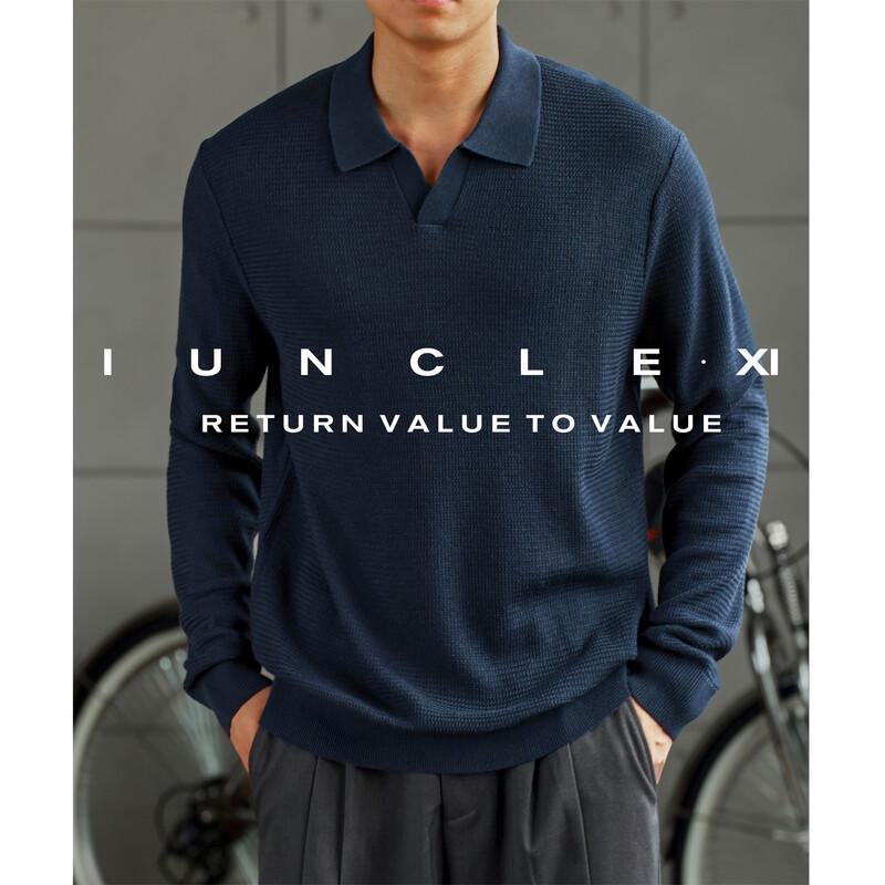 Men's Lyocell-Linen Blend Long-Sleeve Knit Polo Shirt
