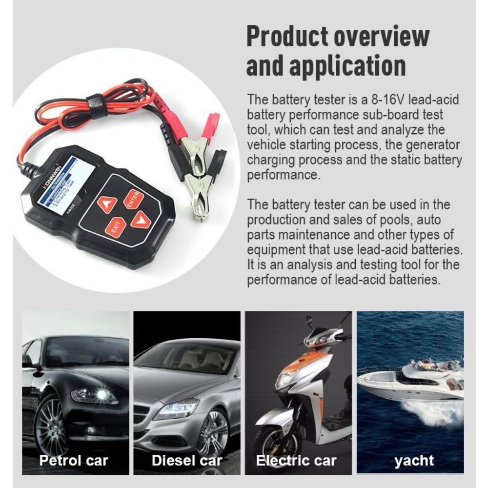 KONNWEI KW208 12V Car Battery Tester 100 To 2000CCA Cranking Charging Circut Tester Battery Analyzer 12 Volts Battery Tools