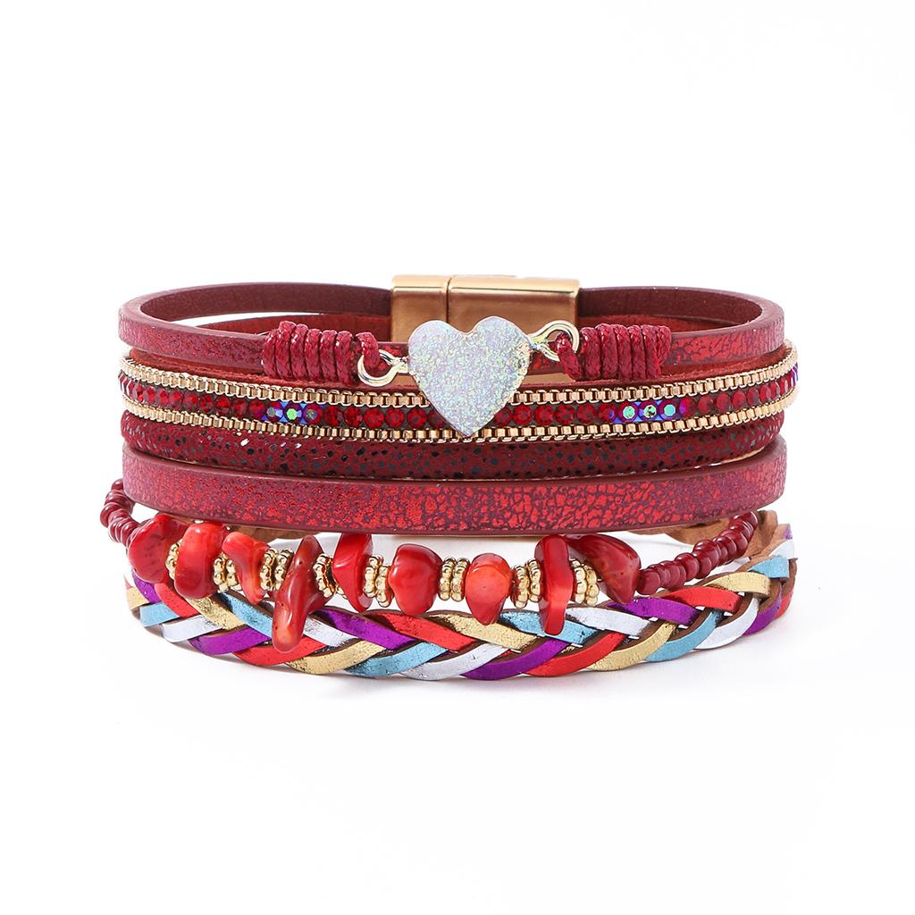 Богемный кожаный браслет с камнем из смолы для женщин и девочек, многослойная обертка, ювелирные изделия на запястье, подарки