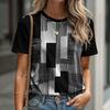 Geometric Casual Sports Women's T-shirt Summer Round Neck Short Sleeved Abstract Loose Breathable Shirt