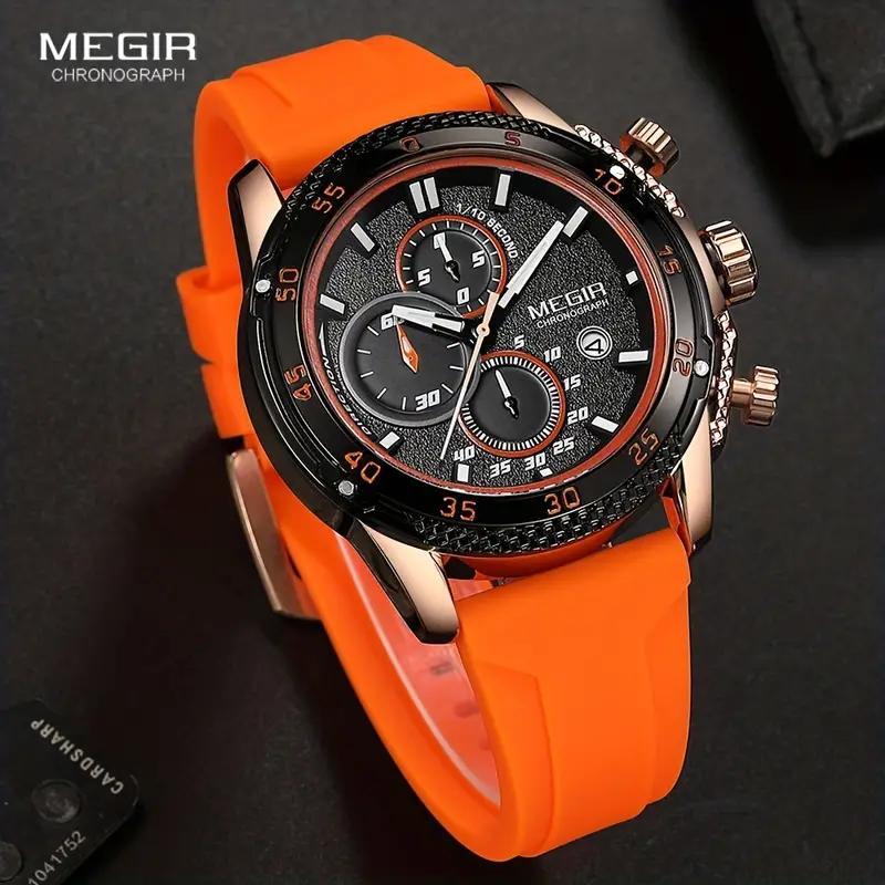 Megir Men's Watch With Silicone Strap Chronograph Quartz Wristwatches Glow Waterproof Wrist Watch, Ideal Choice for Gifts 2211