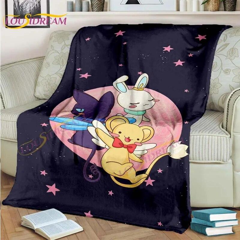 Одеяло с аниме-картой Captor Sakura, мультяшное одеяло Sakura-Star Crest, фланелевое одеяло, розовое одеяло для дивана-кровати, декор комнаты для девочек