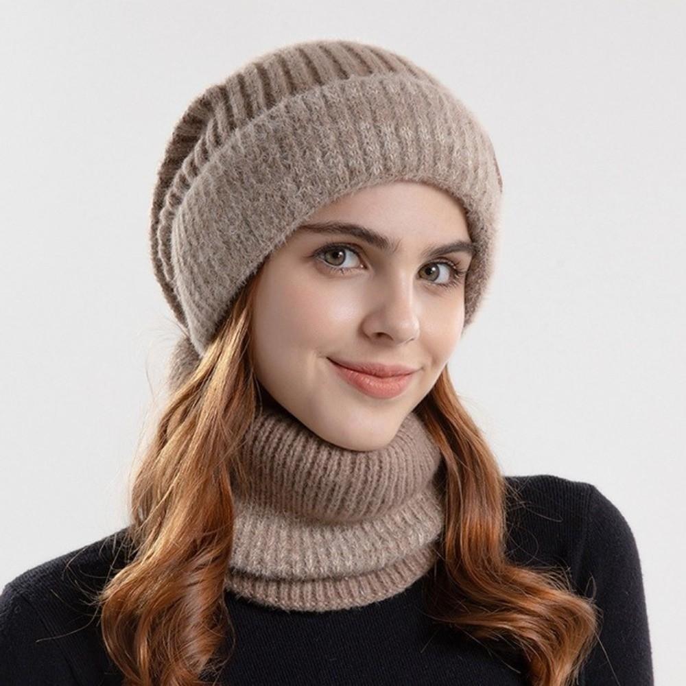 Soft Winter Beanie Hat Scarf Set Thicken Warm Wool Hat Neck Warmer Thermal Knit Cap Cold Weather