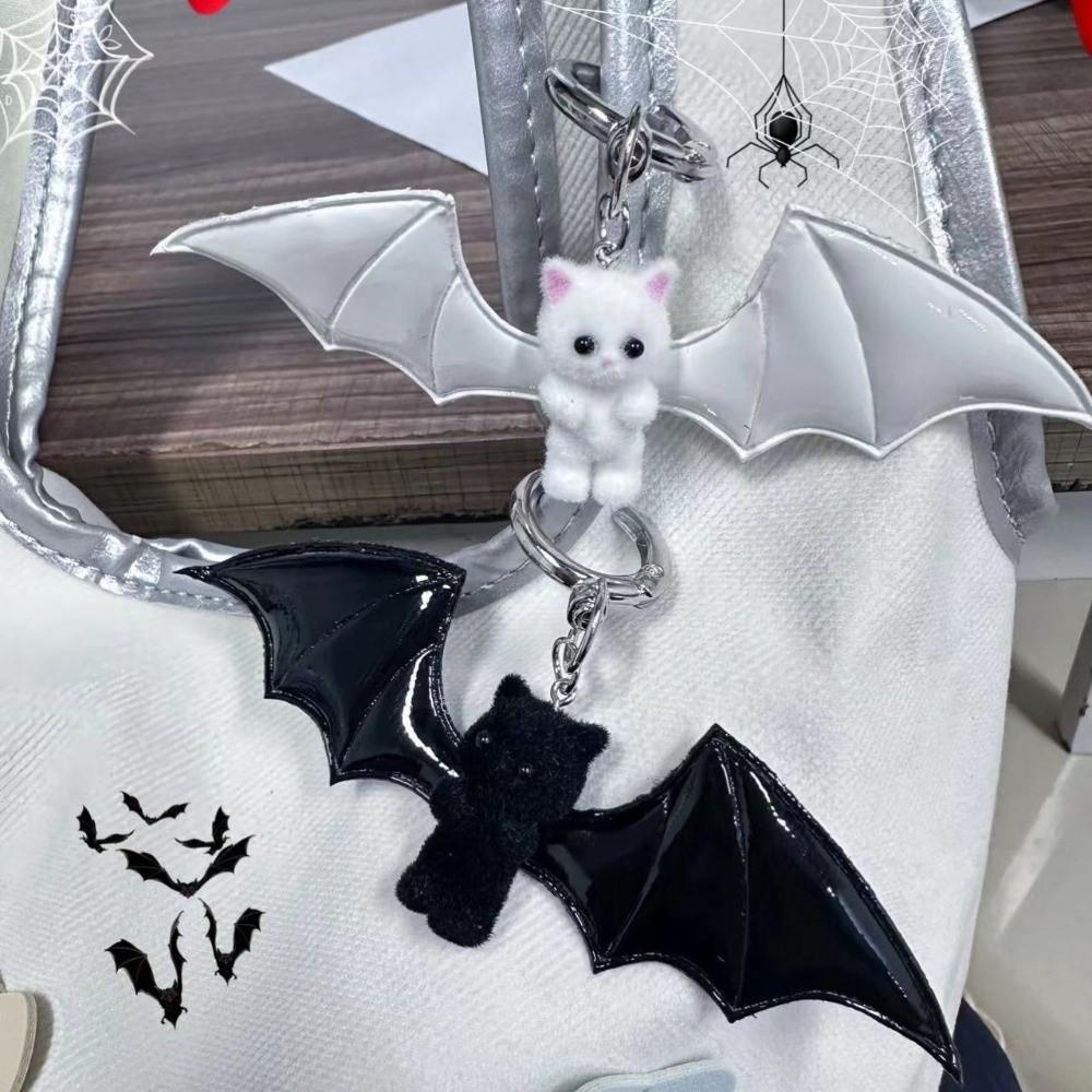 Cute Flocking Bear Doll Keychain Pile Coating Bag Pendant Fashion Bat Bear Keyring Backpack Decor
