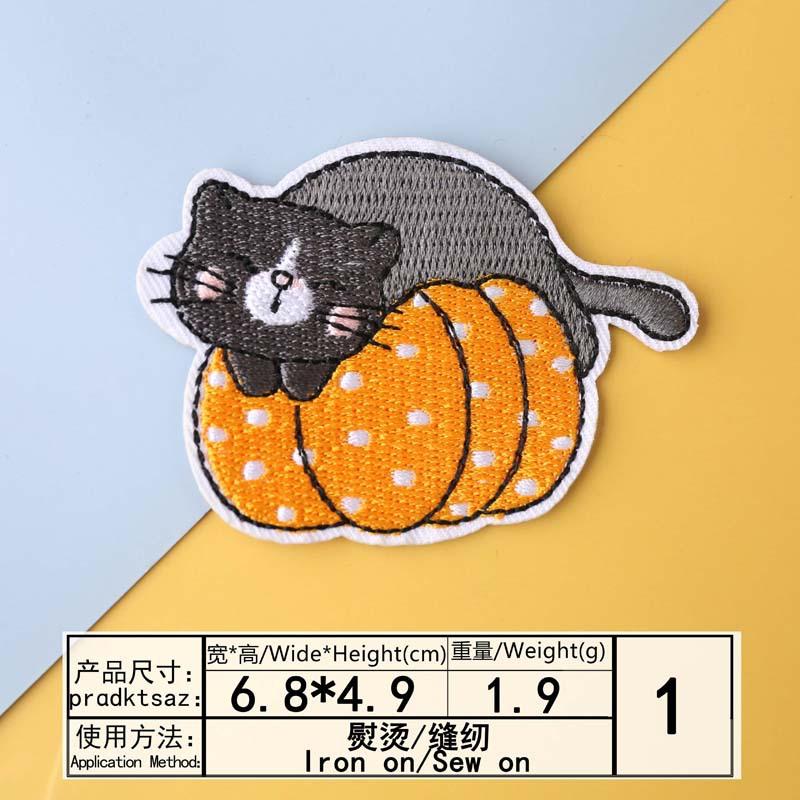 Согласно Вышивка Вышивка Ткань Наклейка Компьютерная Вышивка Глава Хэллоуин Темный Мультфильм Котенок Тыква Одежда Декоративная Заплатка Заплатка Ткань