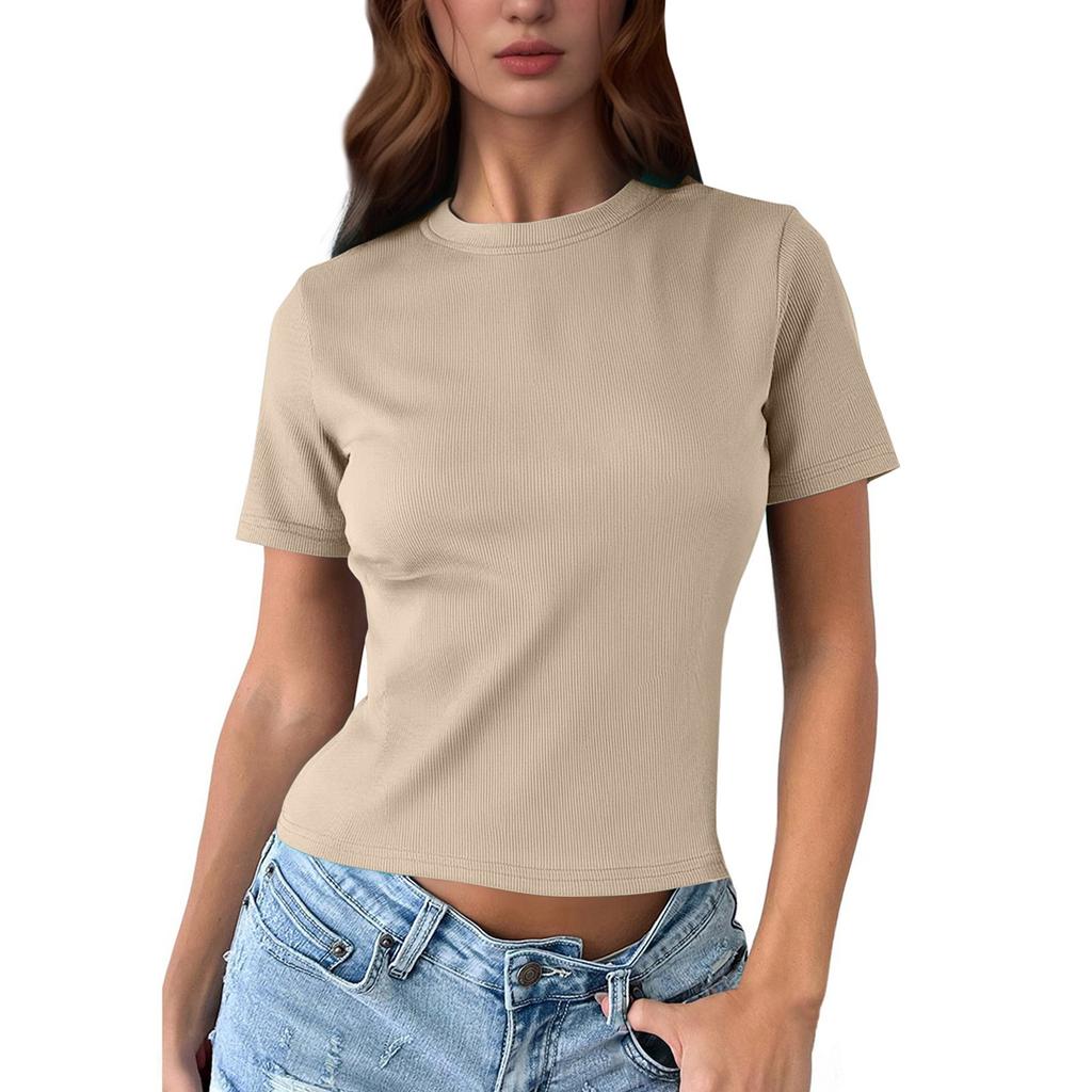 Женские футболки с короткими рукавами и круглым вырезом, весенние топы, повседневные свободные базовые футболки