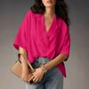 2025 Women's Casual Loose Short Sleeve Lapel Top - Summer Solid Color Shirt, European & American Style