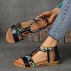 Fashion 2025 Summer Bohemian Ethnic Sandals Woman Zipper Roman Women'S Plus Size Flat Sandals Leather Velvet Shoes Rome Flock Pu Slides