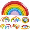 Children's Colorful Rainbow Arch Bridge Semi-circular Building Blocks Build Jenga Rainbow Man Ornaments Early Education Wooden Toys