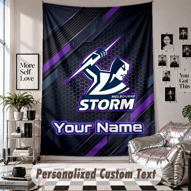Wall Hanging Tapestry With Custom Name & Text, Melbourne Storm Decorative Tapestry For Bedroom
