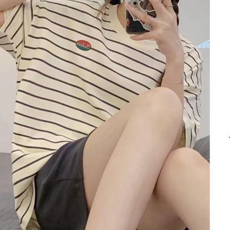 Женский летний комплект из двух предметов, пижама с круглым вырезом и коротким рукавом, шорты, брюки, домашняя одежда, тонкий свободный мультяшный принт с грудью