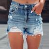 Summer Broken Holes Hot Girl Denim Shorts, Female High Waisted A-line Raw Edge Hot Pants