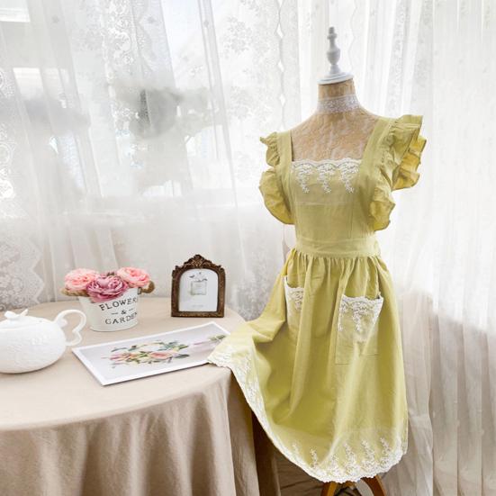 Кухонный фартук, регулируемый ремень, без рукавов, с двойными карманами, завязка на талии, японский стиль, женский кружевной фартук для столовой, ежедневное использование