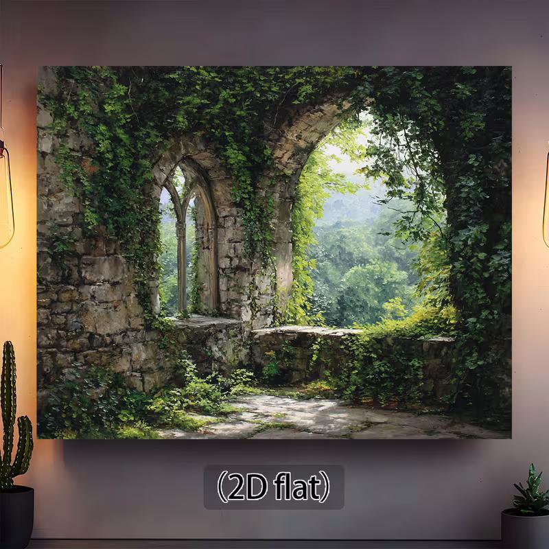 2D Medieval Stone Arch and Overgrown Vines Backdrop Photography Background Banner