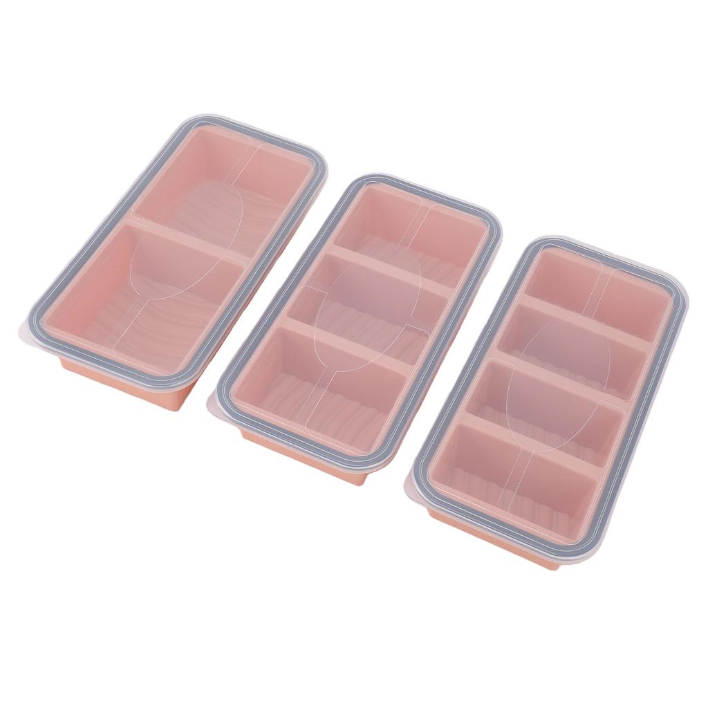 3PCS Silicone Freezer Mold with Lids Divided Soup Cubes Freezer Tray for Fridge Food Storage Organization Light Pink
