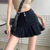 Vintage Denim Skirt Women Streetwear High Waist A-line Gothic Black Jeans Pleated Skirt Spring Autumn Fashion