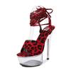 190-26 Series 15cm Heel 5cm Platform Leopard Print Sexy Stiletto Platform Sandals Transparent Crystal Women LFD