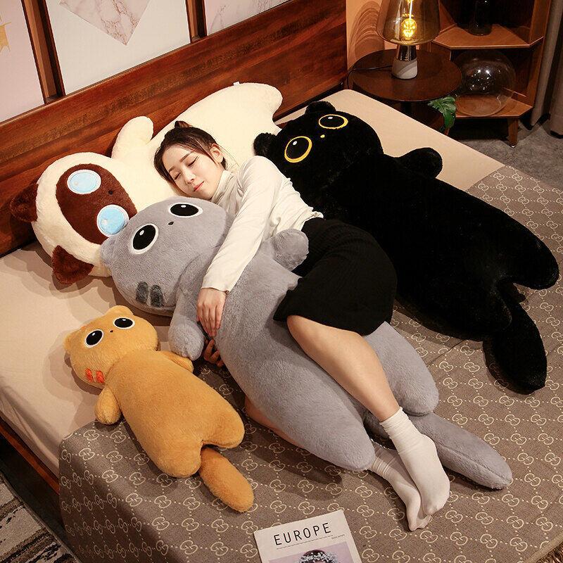 Kawaii Siamese Cat Plush Toy Long Oblong Orange Black Kitten Cats Nap Sleep Pillow For Kids School Home Bed Decor Hug Cushion