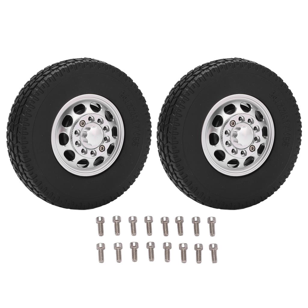 2Pcs RC Car Rubber Tire Aluminum Alloy Front Hub with Rubber Tires for Tamiya 1 14 Tractor Truck Front Wheel