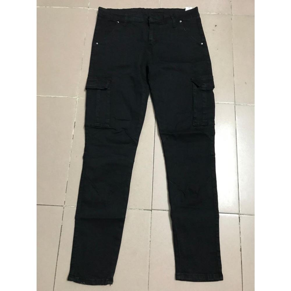 RogueWave Street Elastic Jeans Men Denim Cargo Pants Wash Solid Color Multi Pockets Casual Mid Waist Trousers Slim Fit Daily Wear Joggers