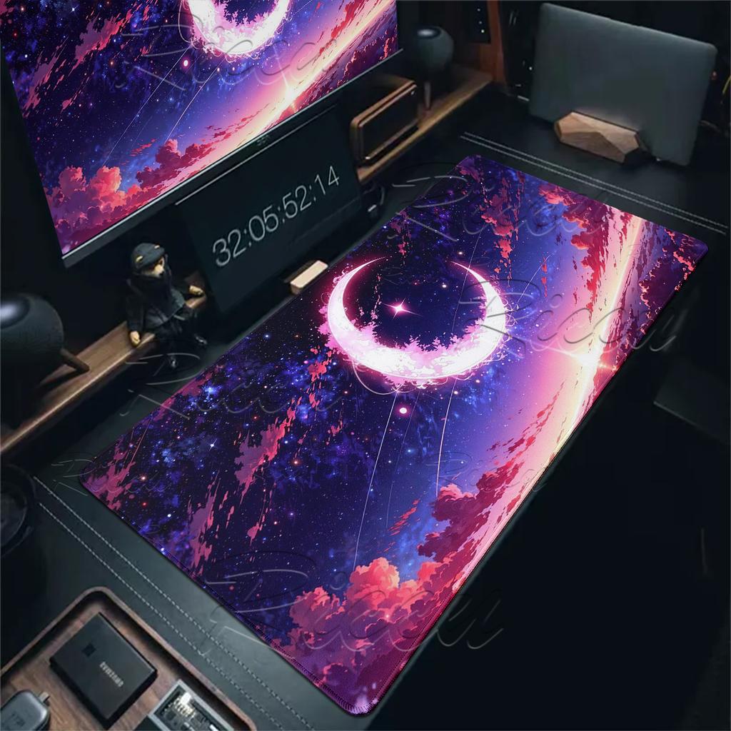 Игровые коврики для мыши Мультяшная Розовая Луна Большие коврики для стола Нескользящий Коврик-защита для компьютерной механической клавиатуры Аксессуары для ПК Аниме ковер
