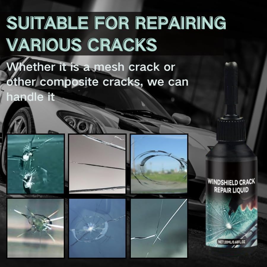 2 Pack Windshield Crack Repair Kit, Automotive Glass Repair Liquid for Car Windshield Chips, Star Cracks and Small Bullseye Damage, DIY Car Window