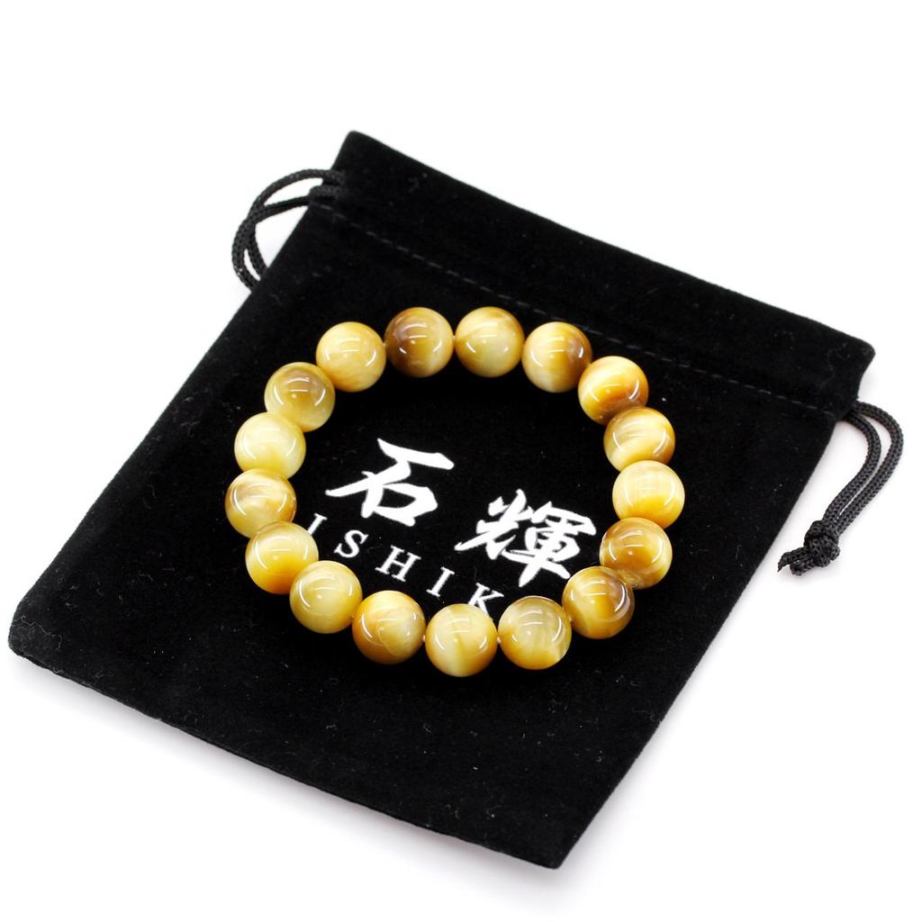 [Ishiki] AAAA Premium Golden Tiger Eye 12mm Prayer Beads Bracelet for Explosive Fortune Good Fortune in Money, Work, and Wealth [b116]
