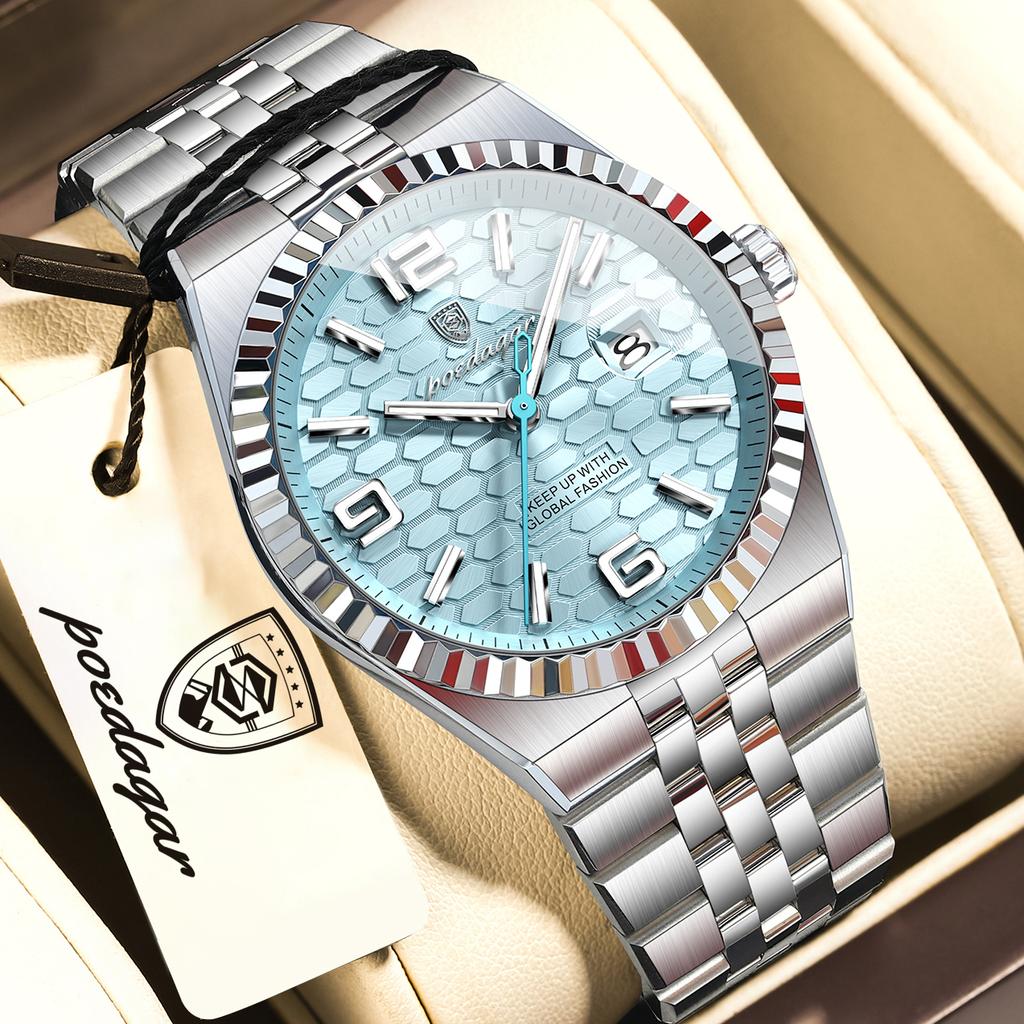 POEDAGAR Fashion Men Watch Waterproof Luminous Date Luxury Male Clock Stainless Steel Quartz Business Men's Watches Reloj Hombre
