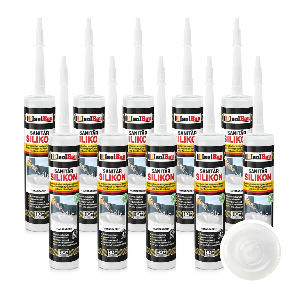 IsolBau Sanitary Silicone Transparent Sanitär Silikon 10 x 300ml
