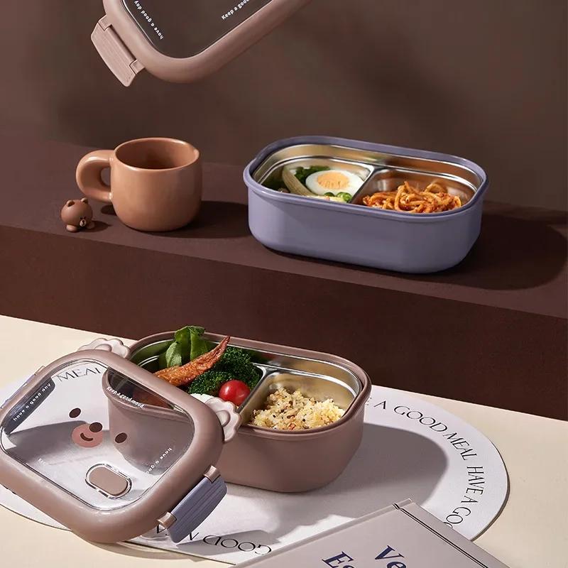 Нержавеющая сталь Bento Lunch Box для детей, школьный Bento Box для детей, герметичный, симпатичный, портативный контейнер для еды, отдельный подогреваемый ланч-бокс