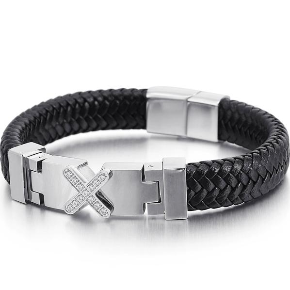 Wholesale Genuine Leather Man Bracelet Armband Heren with Magnet Clasp Button Elegant Bracelet for Men Logo Name Engraveable