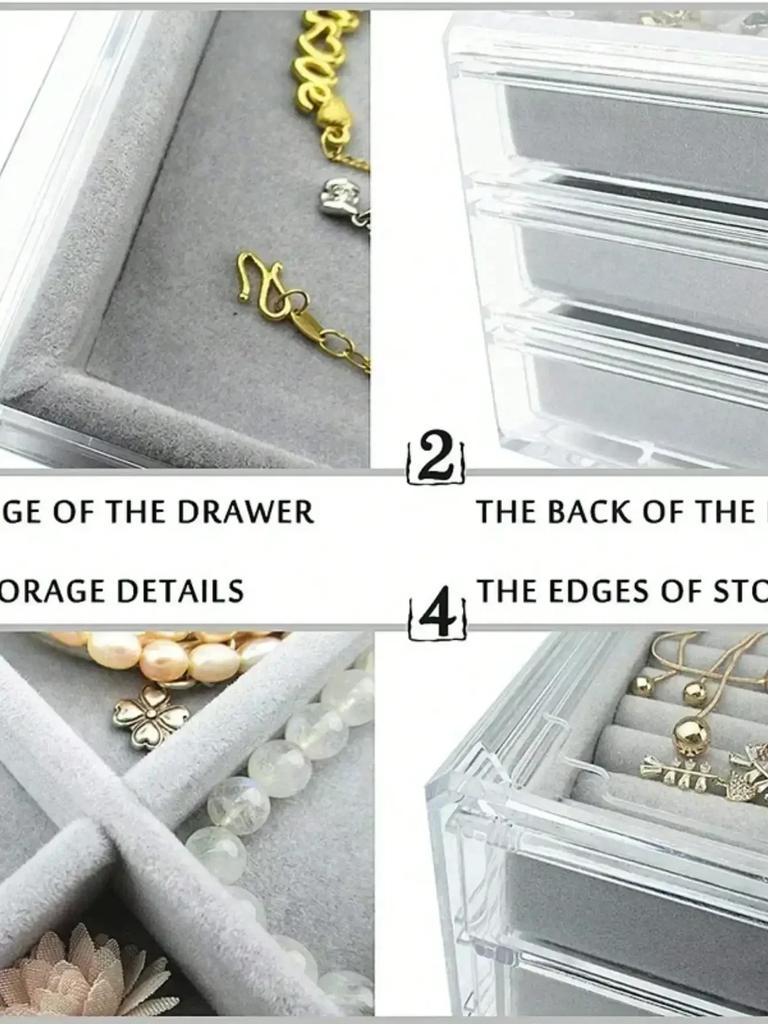 Acrylic Velvet Jewelry Organizer with 3 Drawers Stackable Display Storage Earrings Necklace Bracelets Box Holder Case for Women