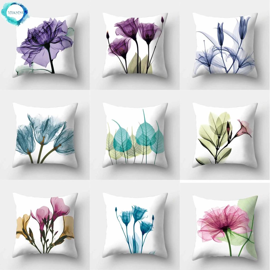 45x45cm Flower Printing Square Pillow Printing Polyester Cushion Cover Car Sofa Office Chair Pillow Cover Simple Home Decoration