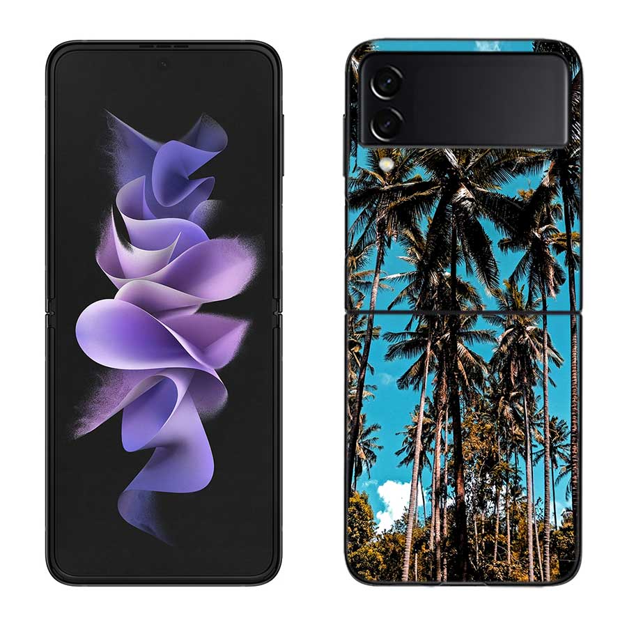 Sea Tropical Palm Trees Beach Case for Samsung Galaxy Z Flip 6 Flip 5 4 3 5G Black Cell Phone Cover Samsung Z Flip 5 5G Luxur