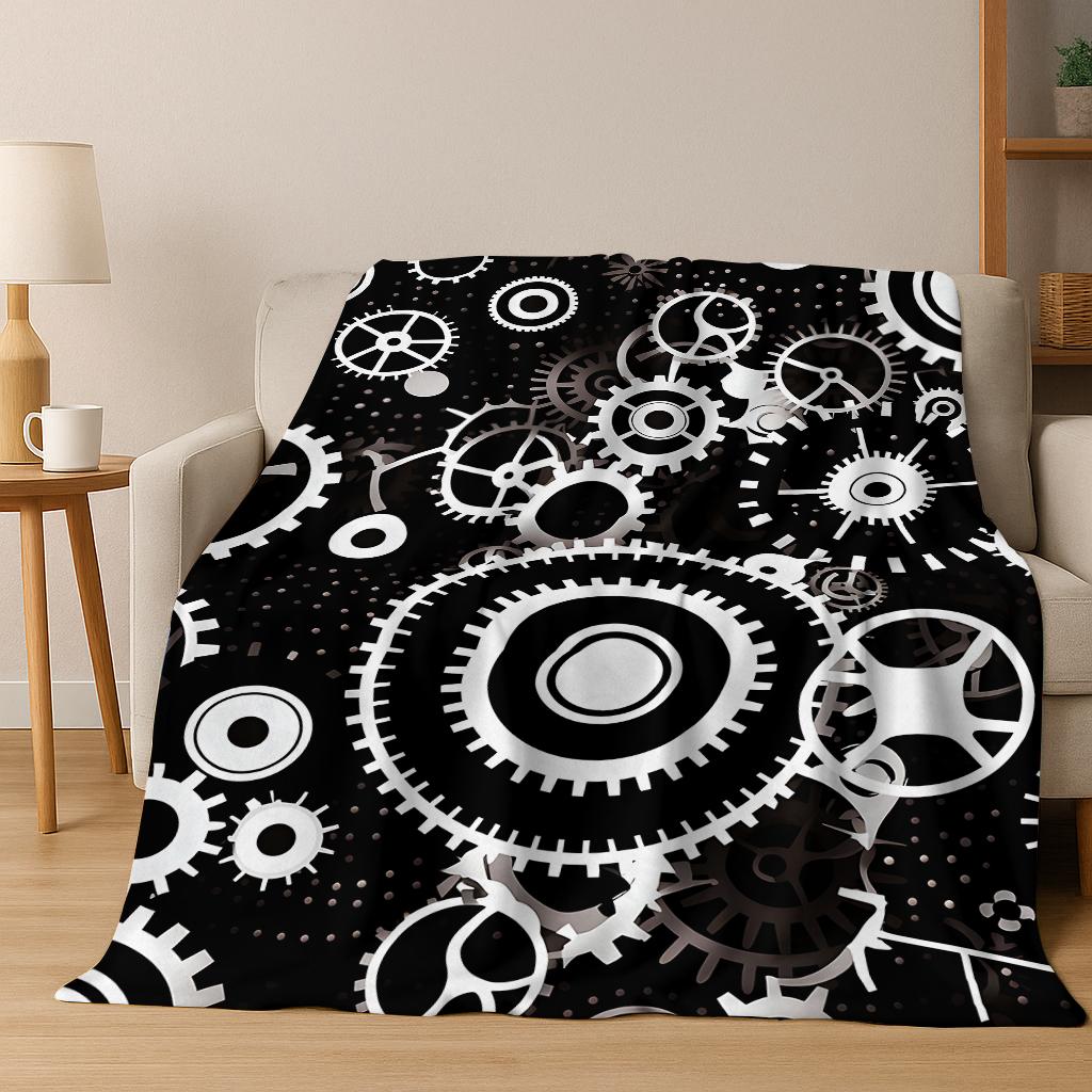 Mechanical Gear Punk Flannel Blanket Soft Warm Throw Blanket for Hom Bed Bedroom Living Room Office Travel Camping Picnic Gift