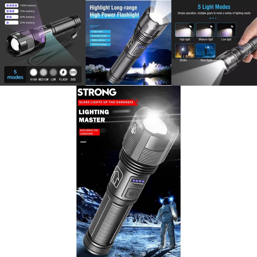 Мощный светодиодный фонарик Xhp50 с функцией USB-подзарядки, идеально подходящий для кемпинга на открытом воздухе и аварийных ситуаций