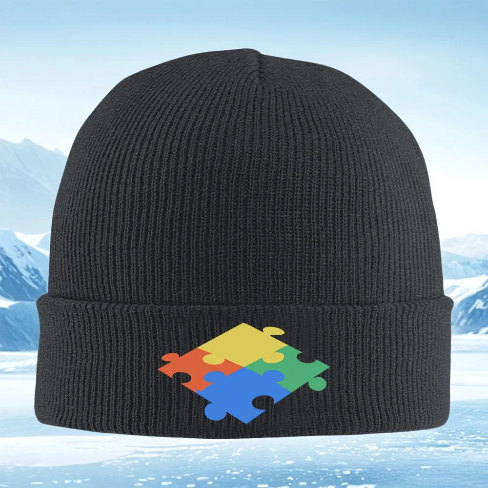 New Connected puzzle pieces colored together Unisex Women Unisex Knitted Hat Beanie Pullover Cap Winter Thermal Warm Christmas Outd