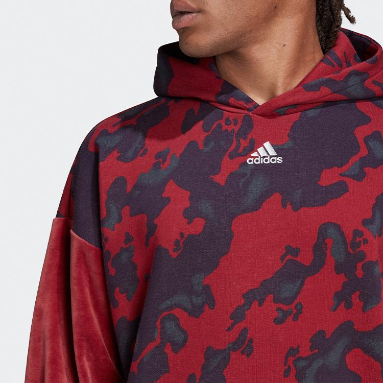 adidas Мужская толстовка с капюшоном Velvet Aop Camo, красная, H25089