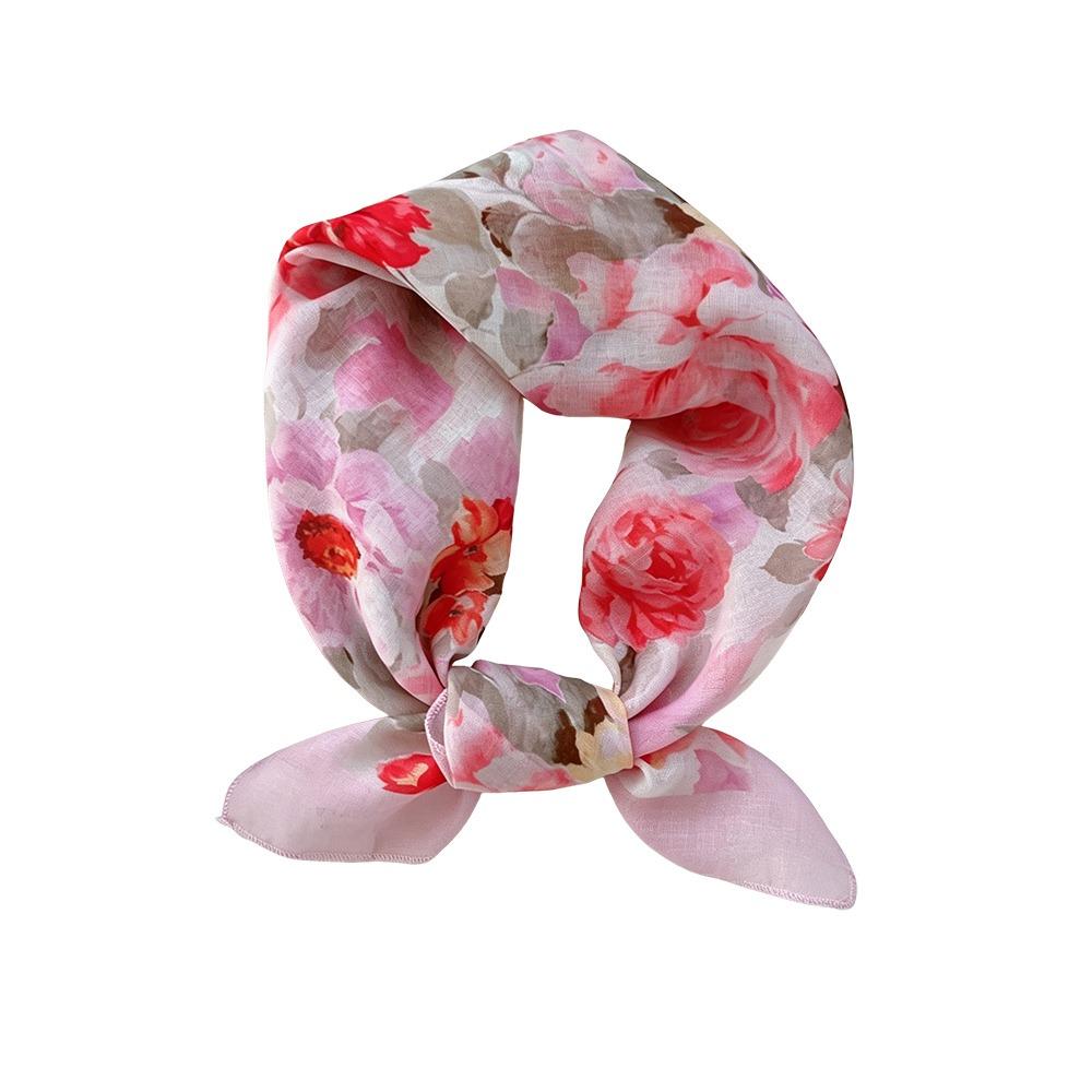 56cm Soft Square Scarves Sun Protection Neckerchief Bandana New Print Flower Scarf Women