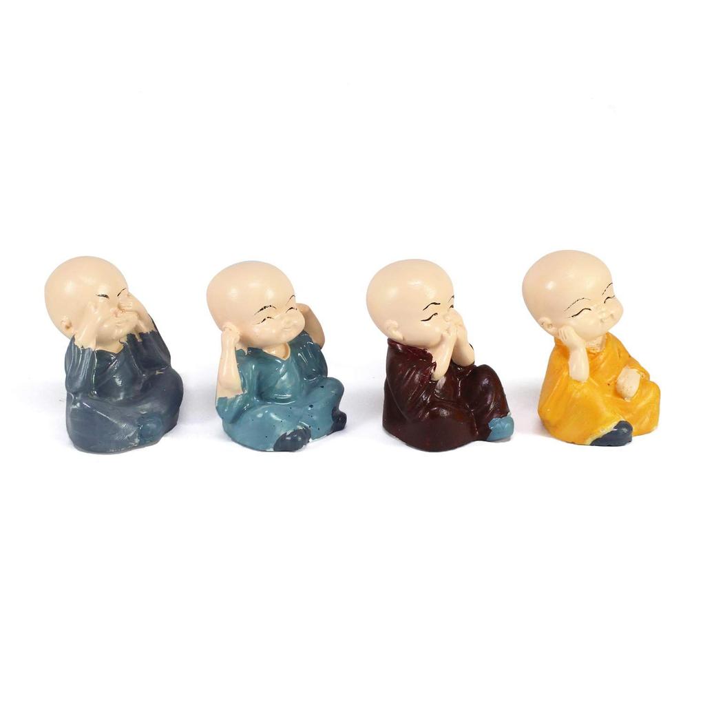 Colorful 4 Monks Buddha Figurines - for Home Decor| Office Decor| Chrismas Decor| Diwali Decor| Vaastu Decor| Fengshui