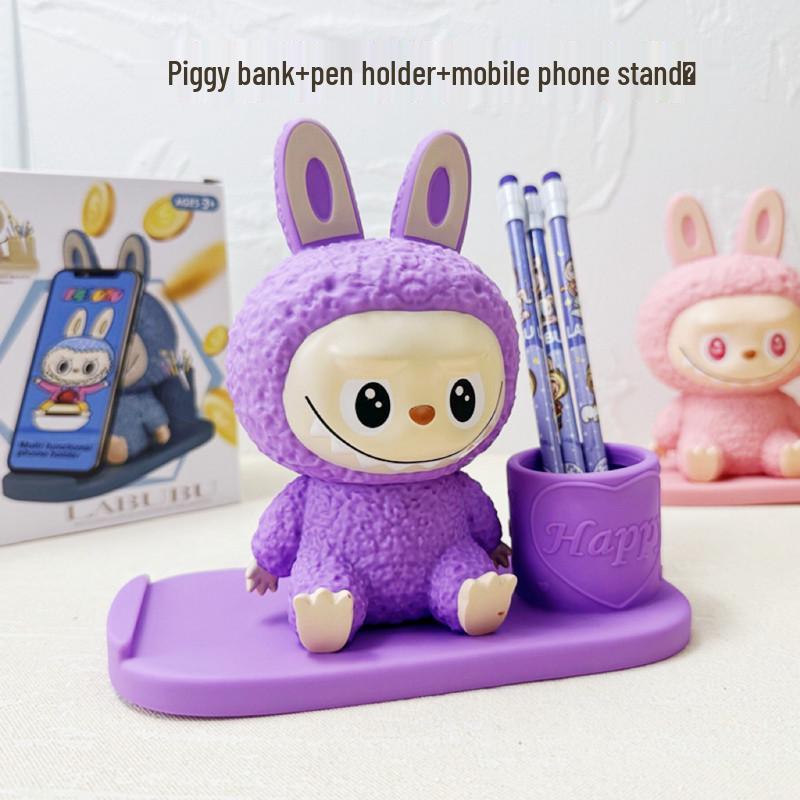 Cartoon Labubu 3D Vinyl Piggy Bank, Pen Holder & Phone Stand