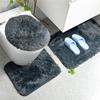 3 Pcs/set of Solid Color Bathroom Mat Set Fluffy Bristles Bath Blanket Modern Toilet Cover Blanket Set Rectangle